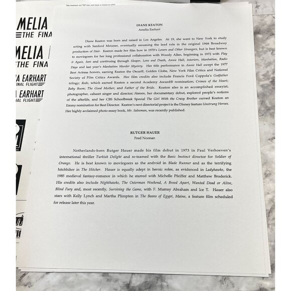 TNT Movie Press Kit Amelia Earhart The Final Flight Rutger Hauer Diane Keaton - Picture 6 of 11